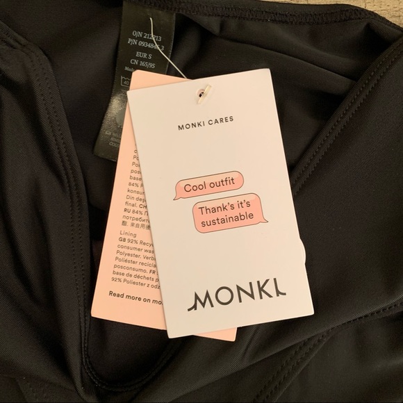 ASOS Monki tanja recycled polyester ruched high waisted bikini bottom on black - Picture 4 of 7